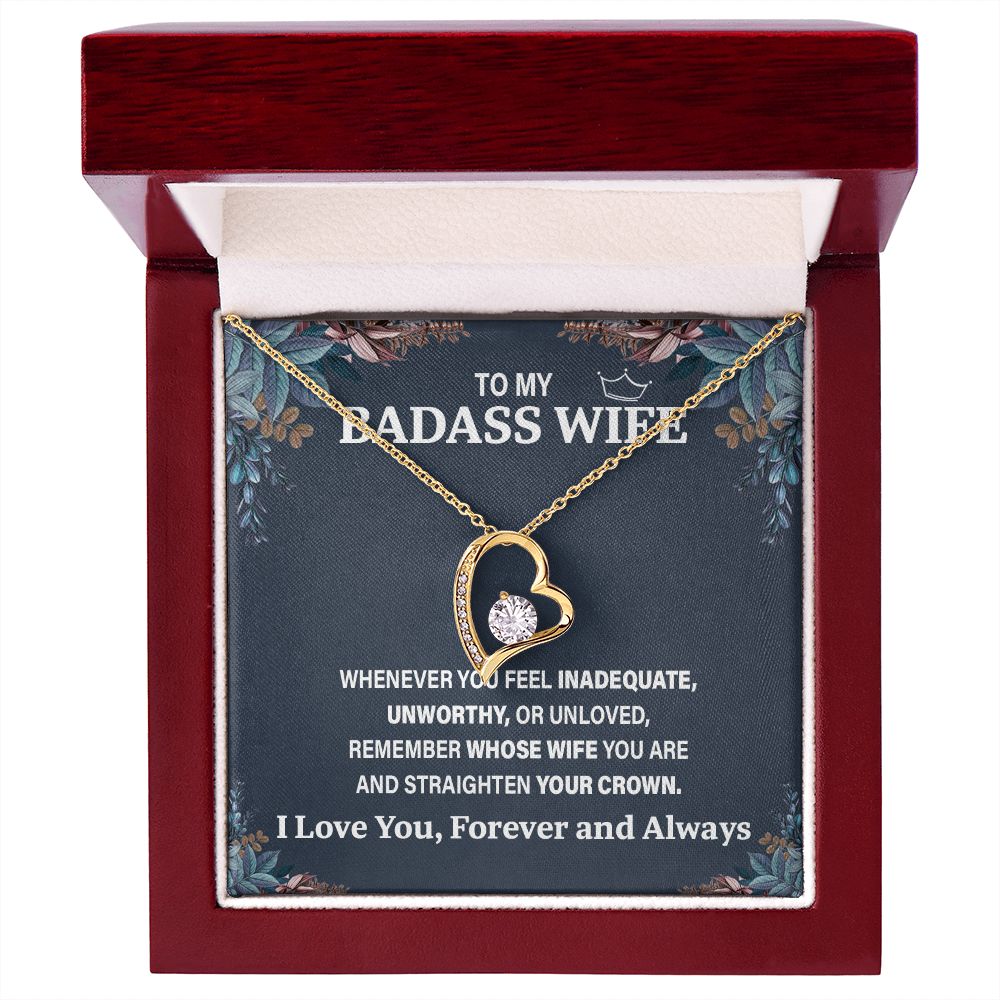 Wife Necklace Gift From Husband To My Badass Wife Pendant Birthday Jewelry with Message Card and Gift Box. Gift for Wife. Necklace Gift Set for Wife Necklace Gifts Box Gift Box Styles Forever Love