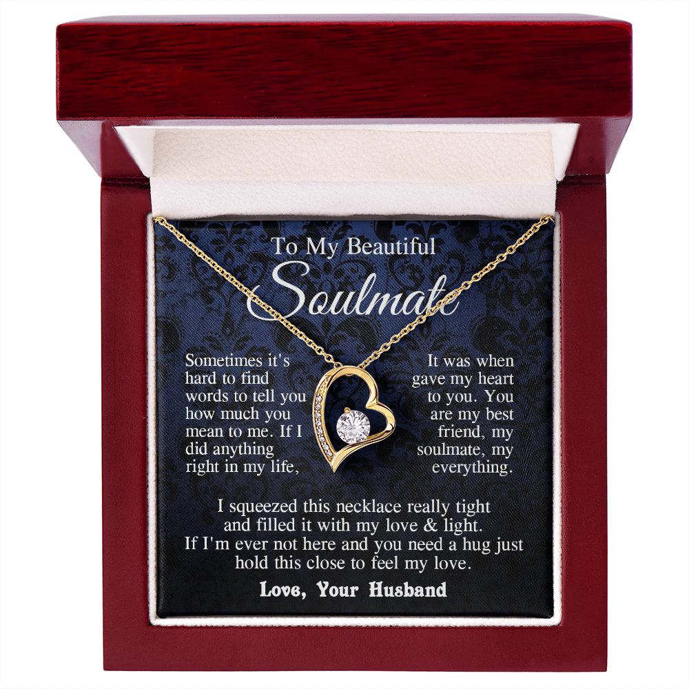Soulmate Necklace from Husband, Anniversary Romantic Gift for Wife from Husband to My Wife Necklaces for Wife Birthday Gifts, Wife Jewelry Necklace Message Card and Necklace Gift Box Gift Box Styles on Birthday, Wedding, Anniversary, Valentine Forever Lov