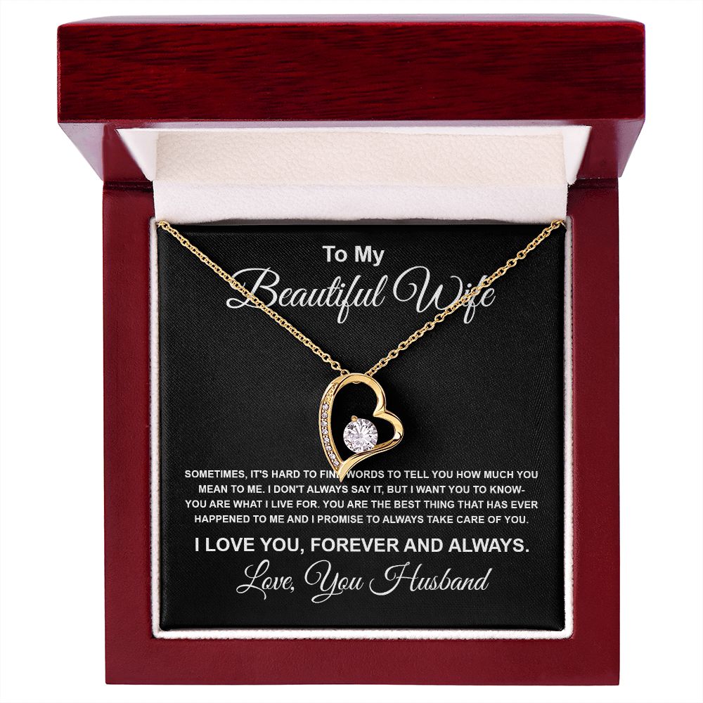 To My Beautiful Wife Necklace From Husband Pendant Jewelry with Message Card and Box Necklaces for Women Valentines Day Happy Anniversary Present for Birthday Merry Christmas for Wife Forever Love