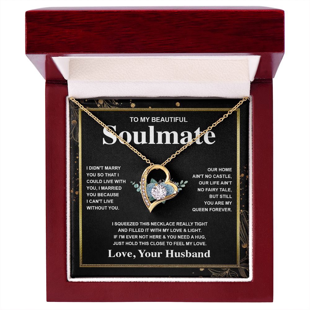 Soulmate Necklace Gift From Husband To My Badass Wife Valentines Days Anniversary Jewelry with Message Card and Gift Box. Gift for Wife. Necklace Gift Set for Wife Message Card and Necklace Forever Love
