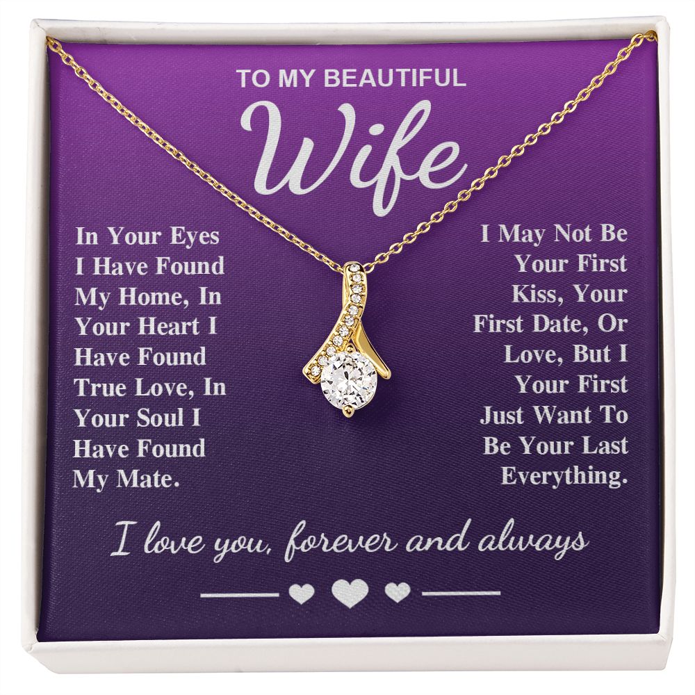To My Beautiful Wife Necklace Gift, Soulmate for Wife Birthday Gifts from Husband, Valentine for Women, Soulmate Gifts, Message Card and Necklace Gifts Box Gift Box Styles on Birthday, Wedding, Anniversary, Valentine Allruing Necklace