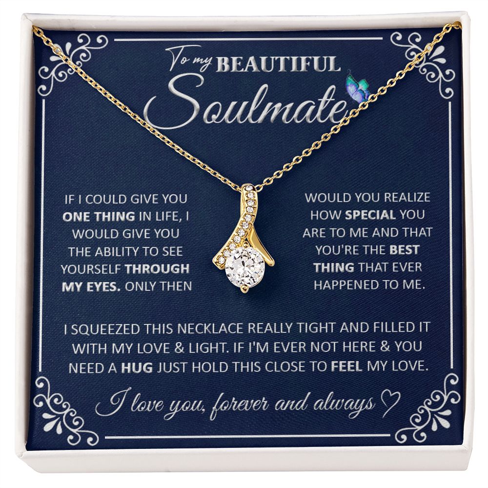 Couples Gifts, To My Beautiful Soulmate Necklace Gifts From Husband, Wedding Anniversary For Wife From Husband, To My Beautiful Wife Necklace, Necklace Custom Name Message Card and Gift Box Styles on Birthday, Christmas, Wedding, Anniversary Allruing Neck