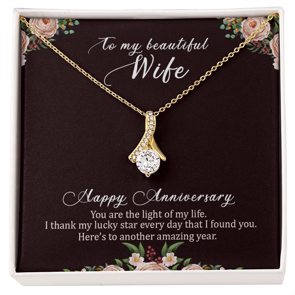 To My Beautiful Wife Necklace, Wife Necklace, Wife Gift, WIfe Gift From Husband, Happy Anniversary, Meaningful Necklace Message Card and Gift Box Styles on Birthday, Christmas, Anniversary  Allruing Necklace