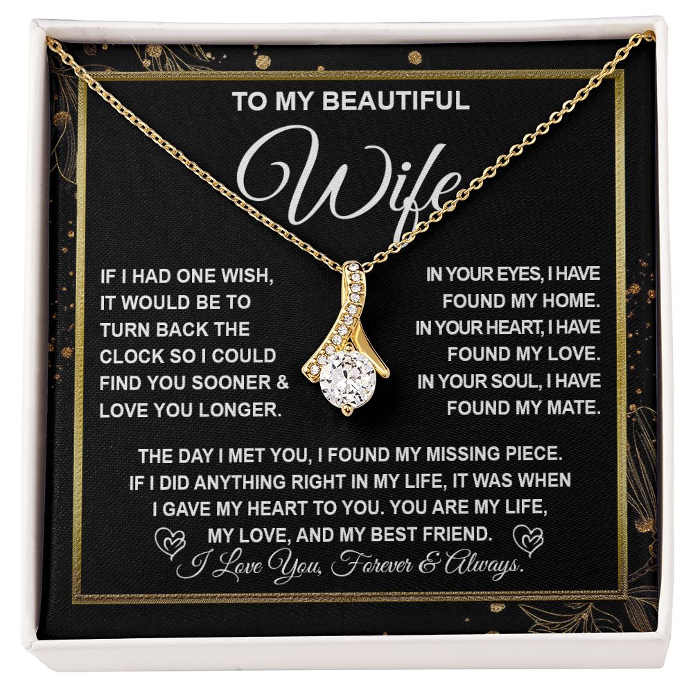 To My Beautiful Wife Necklace Gift for Her, Soulmate for Wife Valentine Gifts from Husband, Wedding Jewelry for Women, Soulmate Gifts, Message Card and Necklace Gifts Box Gift Box Styles on Birthday, Wedding, Anniversary, Valentine Allruing Necklace