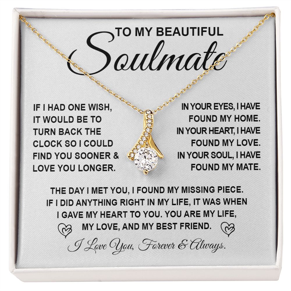 To My Beautiful Soulmate Necklace Gift for Her, Soulmate for Wife Birthday Gifts from Husband, Anniversary Jewelry for Women, Soulmate Gifts, Message Card and Necklace Gifts Box Gift Box Styles on Birthday, Wedding, Anniversary, Valentine Allruing Necklac