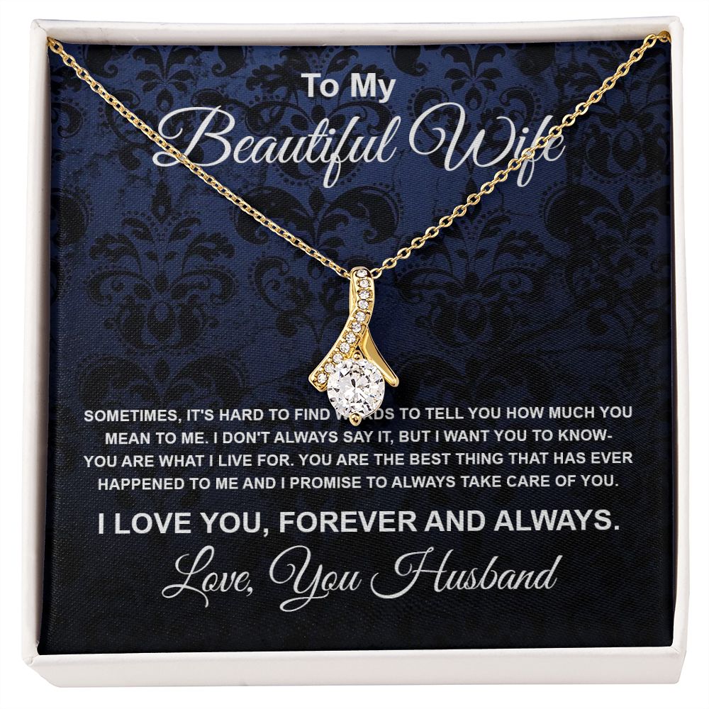 To My Beautiful Wife Necklace From Husband Pendant Jewelry with Message Card and Box Necklaces for Women Valentines Day Happy Anniversary Wedding Present for Birthday Merry Christmas for Wife Allruing Necklace