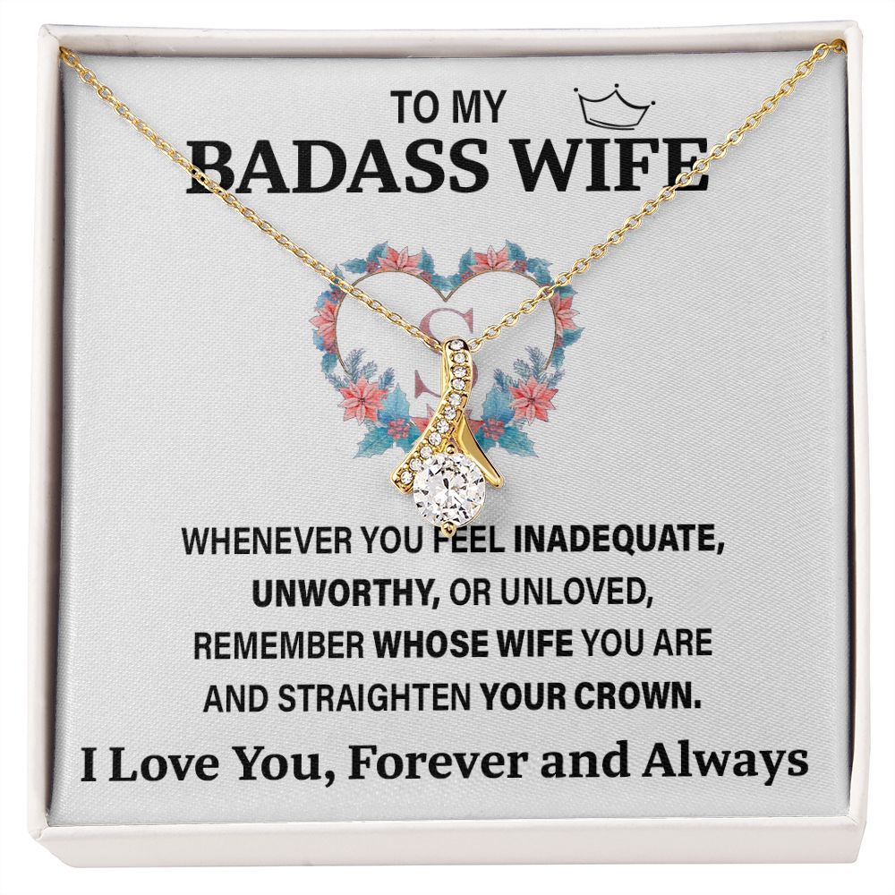 Wife Necklace Gifts From Husband To My Badass Wife Pendant Valentines Day Anniversary Jewelry with Message Card and Gift Box. Gift for Wife. Necklace Gift Set for Wife Allruing Necklace