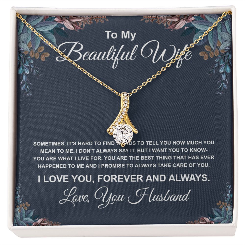 To My Beautiful Wife Necklace From Husband Pendant Jewelry with Message Card and Box Necklaces for Women Valentines Day Happy Anniversary Wedding Present for Birthday Merry Christmas for Wife Necklace Allruing Necklace