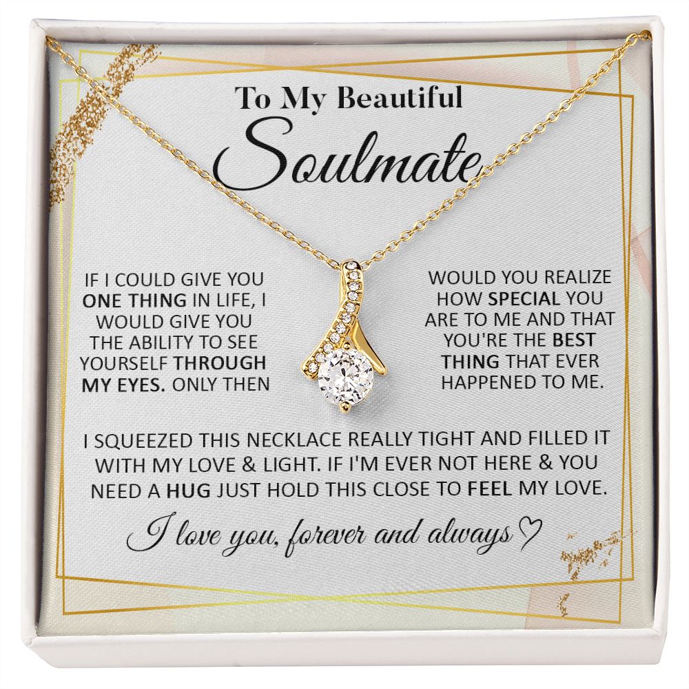 Couples Gifts To My Beautiful Soulmate Necklace From Husband, Necklace For Wife From Husband, Wife Wedding From Husband, To My Wife, Necklace Custom Name Message Card and Gift Box Styles on Birthday, Christmas, Wedding, Anniversary Allruing Necklace