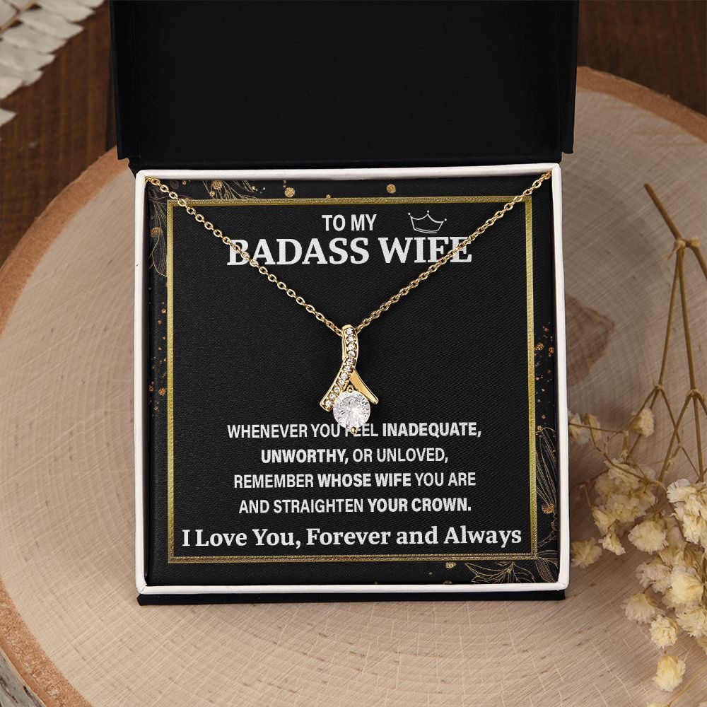 Wife Necklace Gift From Husband To My Badass Wife Pendant Valentine Jewelry with Message Card and Gift Box. Gift for Wife. Necklace Gift Set for Wife Necklace Gifts Box Gift Box Styles Allruing Necklace