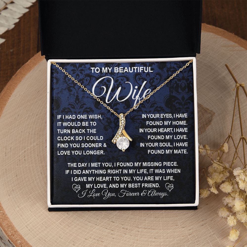 To My Beautiful Wife Necklace Gift for Her, Soulmate for Wife Birthday Gifts from Husband, Wedding Jewelry for Women, Soulmate Gifts, Message Card and Necklace Gifts Box Gift Box Styles on Birthday, Wedding, Anniversary, Valentine Allruing Necklace