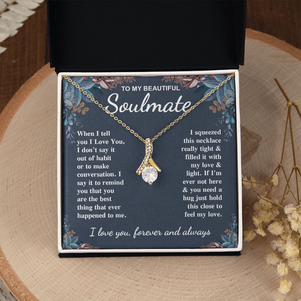 To My Beautiful Soulmate Necklace Gift for Her, Soulmate for Wife Valentine Gifts from Husband, Birthday for Women, Soulmate Gifts, Message Card and Necklace Gifts Box Gift Box Styles on Birthday, Wedding, Anniversary, Valentine Allruing Necklace