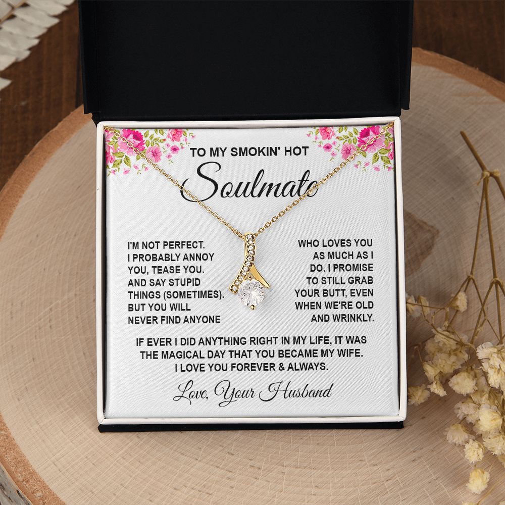 Soulmate Necklace Gifts from Husband, Wedding Anniversary Gifts for Wife from Husband, Wife Valentine Gifts from Husband, To My Wife Necklace Message Card and Necklace Gifts Box Gift Box Styles on Birthday, Wedding, Anniversary, Valentine Allruing Necklac