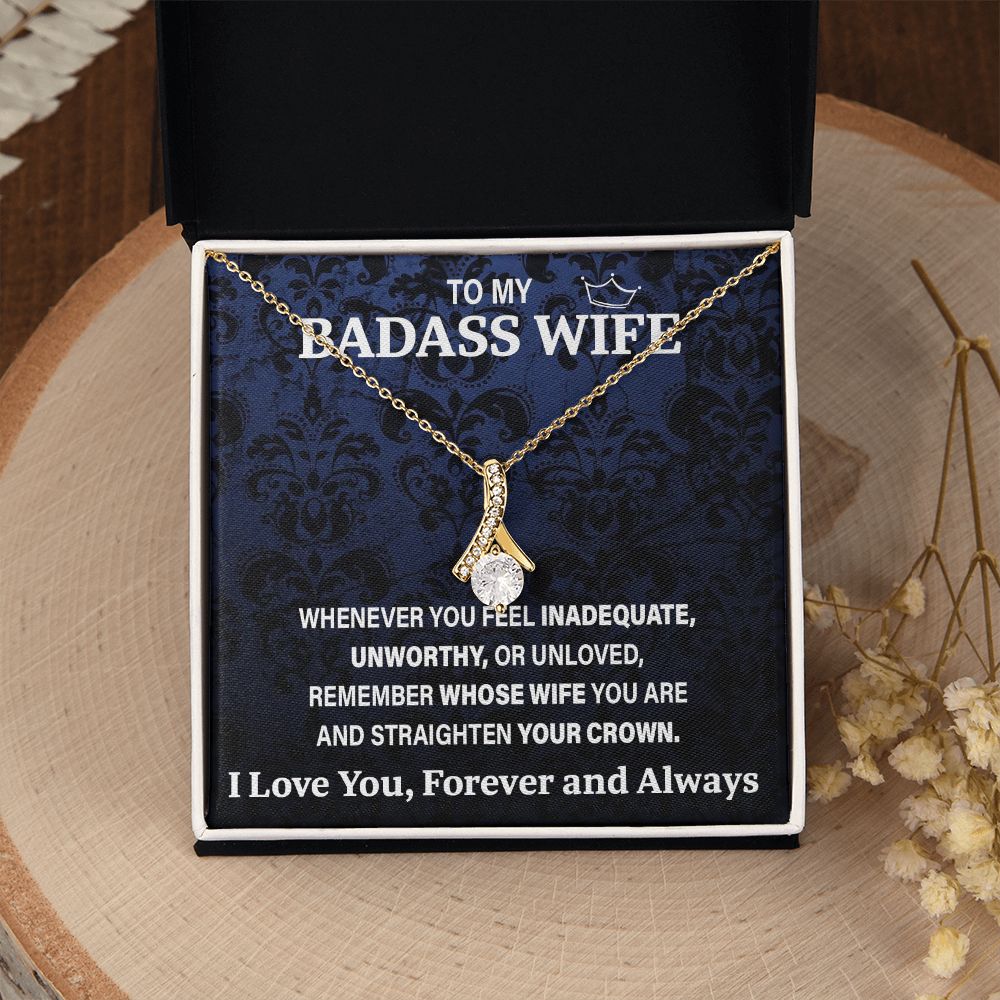 Wife Necklace Gift From Husband To My Badass Wife Pendant Valentines Day Birthday Jewelry with Message Card and Gift Box. Gift for Wife. Necklace Gift Set for Wife Necklace Gifts Box Gift Box Styles Allruing Necklace
