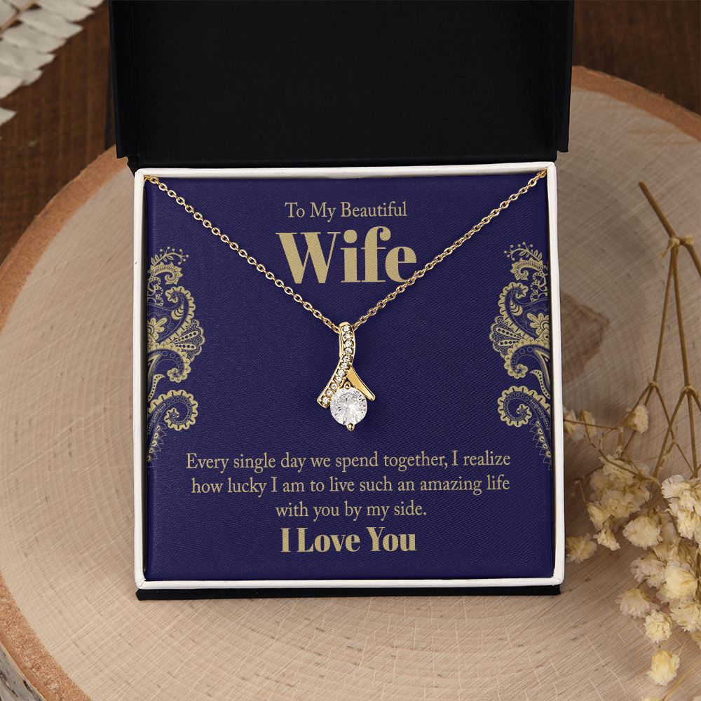 To My Beautiful Wife, Love Knot Necklace Gifts For Wife From Husband, To My Soulmate Necklace For Women, To My Wife Necklace Wedding Anniversary, I Love You, Meaningful Necklace Message Card and Gift Box Styles on Birthday, Christmas, Anniversary Allruing