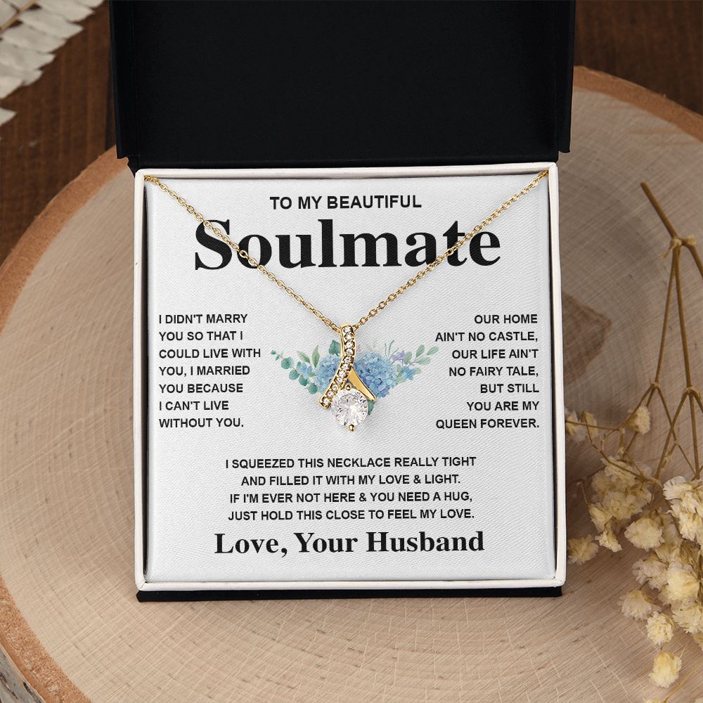 Soulmate Necklace Gift From Husband To My Badass Wife Pendant Valentines Day Anniversary Jewelry with Message Card and Gift Box. Gift for Wife. Necklace Gift Set for Wife Message Card and Necklace Gifts Box Gift Box Styles Allruing Necklace