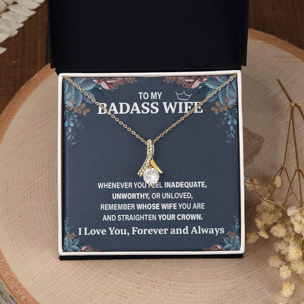Wife Necklace Gift From Husband To My Badass Wife Pendant Birthday Jewelry with Message Card and Gift Box. Gift for Wife. Necklace Gift Set for Wife Necklace Gifts Box Gift Box Styles Allruing Necklace