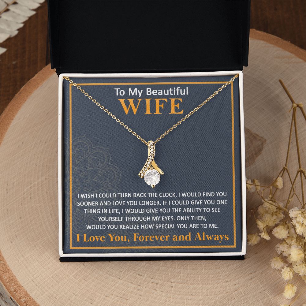 Couples Gifts, To My Beautiful Wife Necklace From Husband, Wedding Anniversary For Wife From Husband, Wife Wedding From Husband, To My Wife, Necklace Custom Name Message Card and Gift Box Styles on Birthday, Christmas, Wedding, Anniversary Allruing Neckla