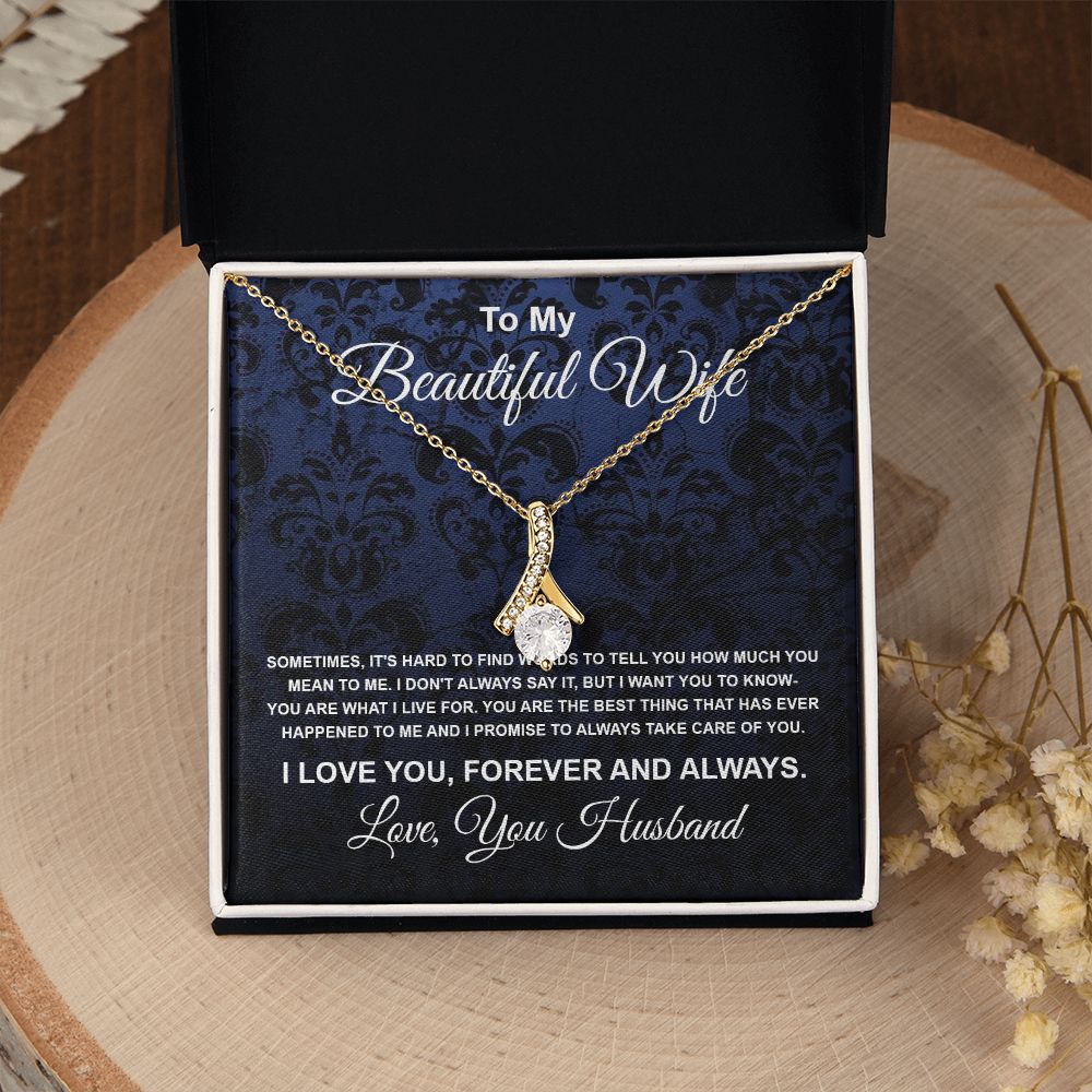 To My Beautiful Wife Necklace From Husband Pendant Jewelry with Message Card and Box Necklaces for Women Valentines Day Happy Anniversary Wedding Present for Birthday Merry Christmas for Wife Allruing Necklace