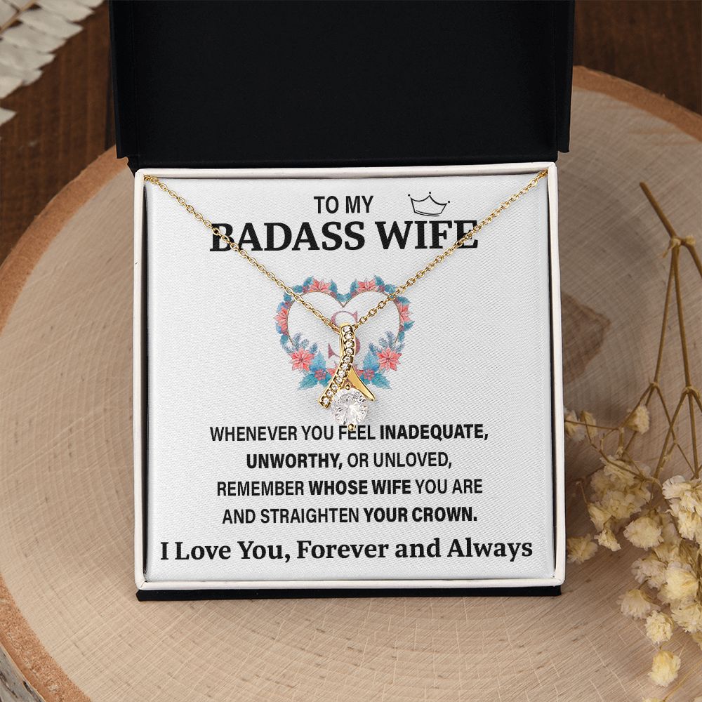 Wife Necklace Gifts From Husband To My Badass Wife Pendant Valentines Day Anniversary Jewelry with Message Card and Gift Box. Gift for Wife. Necklace Gift Set for Wife Allruing Necklace