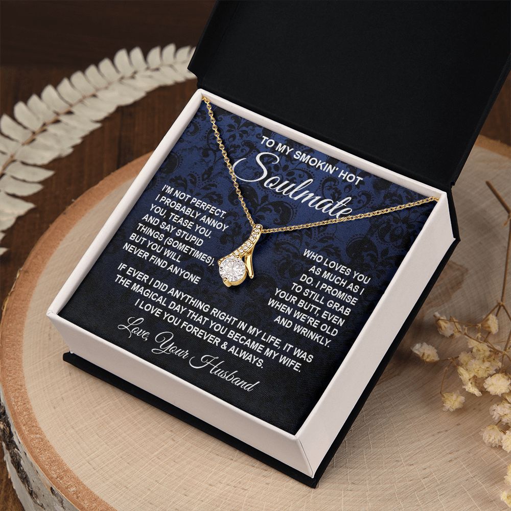 Soulmate Necklace Gifts from Husband, Wedding Gifts for Wife from Husband, Wife Valentine Gifts from Husband, To My Wife Necklace Message Card and Necklace Gifts Box Gift Box Styles on Birthday, Wedding, Anniversary, Valentine Allruing Necklace