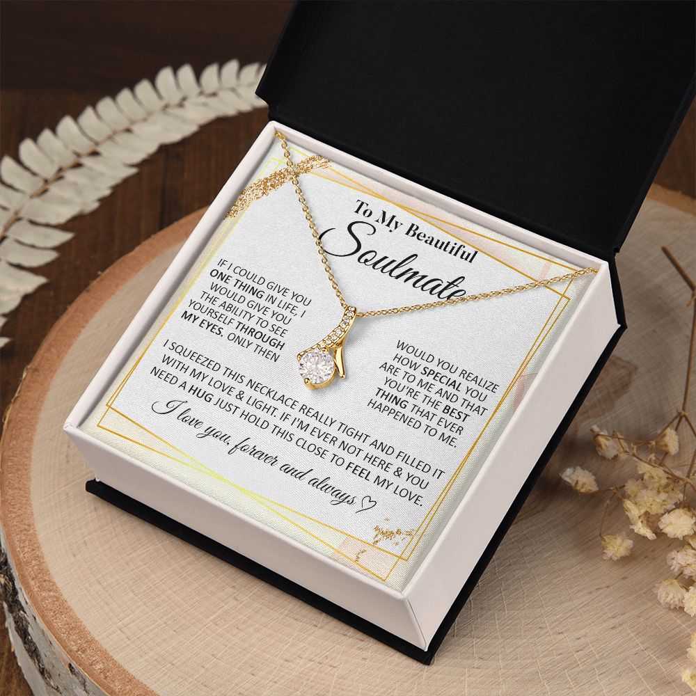 Couples Gifts To My Beautiful Soulmate Necklace From Husband, Necklace For Wife From Husband, Wife Wedding From Husband, To My Wife, Necklace Custom Name Message Card and Gift Box Styles on Birthday, Christmas, Wedding, Anniversary Allruing Necklace