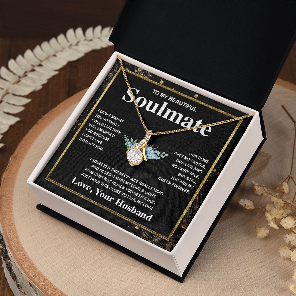 Soulmate Necklace Gift From Husband To My Badass Wife Valentines Days Anniversary Jewelry with Message Card and Gift Box. Gift for Wife. Necklace Gift Set for Wife Message Card and Necklace Allruing Necklace