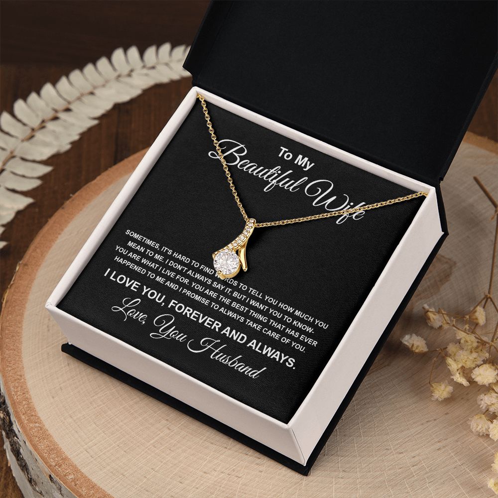 To My Beautiful Wife Necklace From Husband Pendant Jewelry with Message Card and Box Necklaces for Women Valentines Day Happy Anniversary Present for Birthday Merry Christmas for Wife Allruing Necklace
