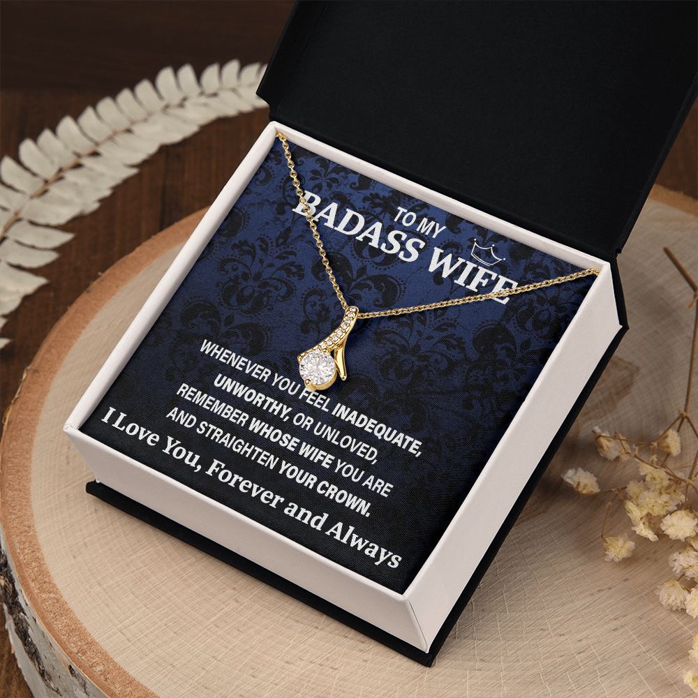 Wife Necklace Gift From Husband To My Badass Wife Pendant Valentines Day Birthday Jewelry with Message Card and Gift Box. Gift for Wife. Necklace Gift Set for Wife Necklace Gifts Box Gift Box Styles Allruing Necklace
