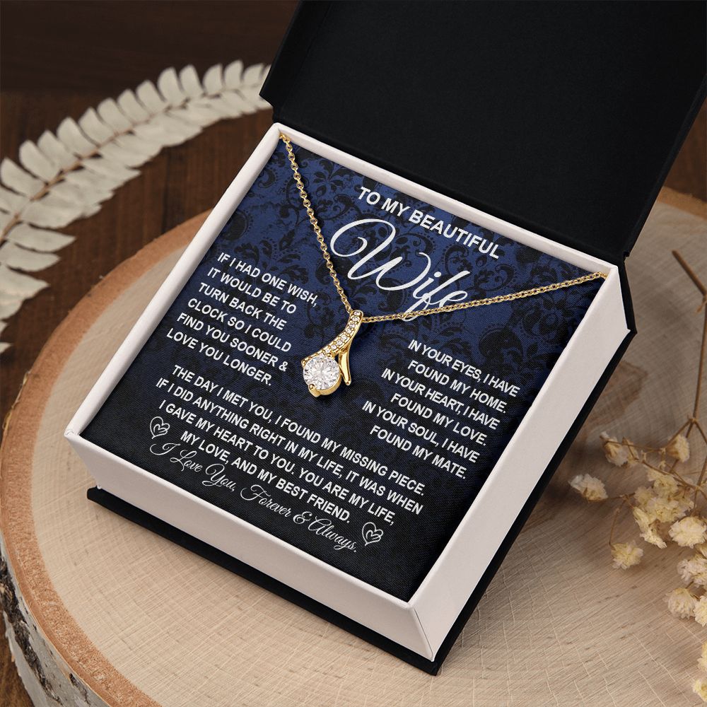 To My Beautiful Wife Necklace Gift for Her, Soulmate for Wife Birthday Gifts from Husband, Wedding Jewelry for Women, Soulmate Gifts, Message Card and Necklace Gifts Box Gift Box Styles on Birthday, Wedding, Anniversary, Valentine Allruing Necklace