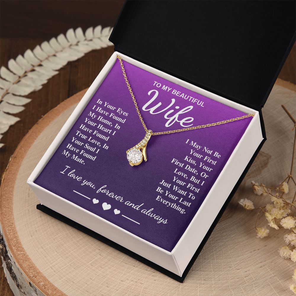 To My Beautiful Wife Necklace Gift, Soulmate for Wife Birthday Gifts from Husband, Valentine for Women, Soulmate Gifts, Message Card and Necklace Gifts Box Gift Box Styles on Birthday, Wedding, Anniversary, Valentine Allruing Necklace