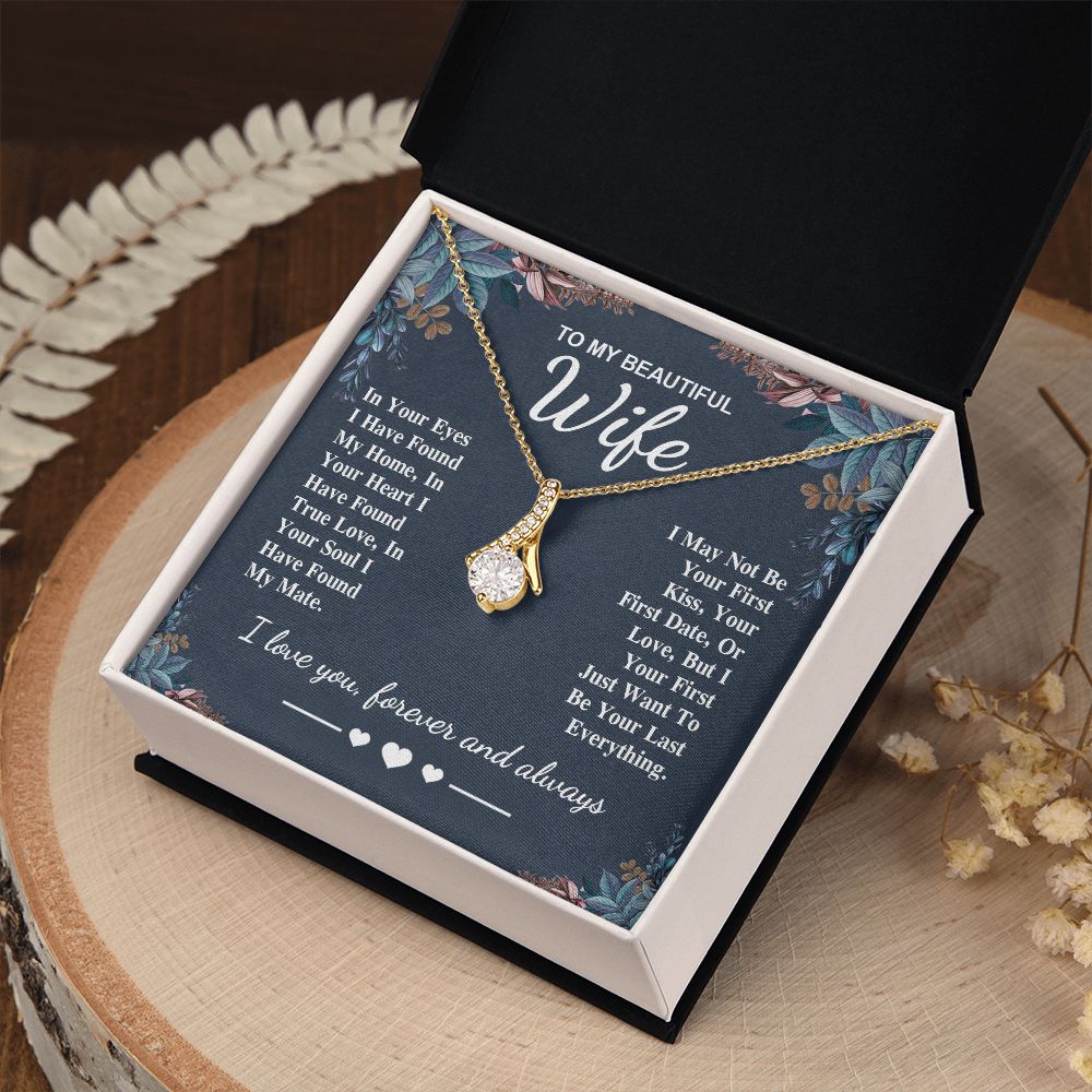 To My Beautiful Wife Necklace Gift, Soulmate for Wife Valentine Gifts from Husband, Birthday for Women, Soulmate Gifts, Message Card and Necklace Gifts Box Gift Box Styles on Birthday, Wedding, Anniversary, Valentine Allruing Necklace