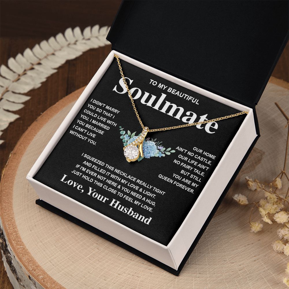 Soulmate Necklace Gift From Husband To My Badass Wife Pendant Valentines Day Anniversary Jewelry with Message Card and Gift Box. Gift for Wife. Necklace Gift Set for Wife Allruing Necklace