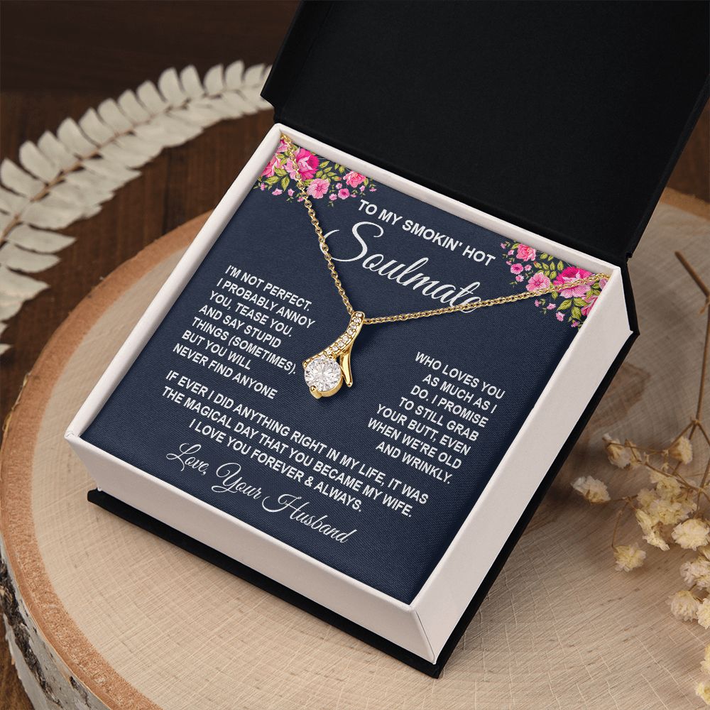 Soulmate Necklace Gifts from Husband, Wedding Anniversary Gifts for Wife from Husband, Wife Birthday Gifts from Husband, To My Wife Necklace Message Card and Necklace Gifts Box Gift Box Styles on Birthday, Wedding, Anniversary, Valentine Allruing Necklace
