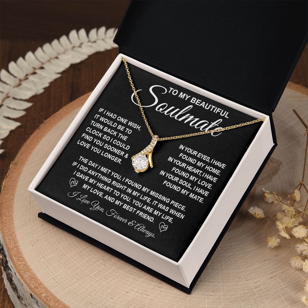 To My Beautiful Soulmate Necklace Gift for Her, Soulmate for Wife Birthday Gifts from Husband, Valentine Jewelry for Women, Soulmate Gifts, Message Card and Necklace Gifts Box Gift Box Styles on Birthday, Wedding, Anniversary, Valentine Allruing Necklace