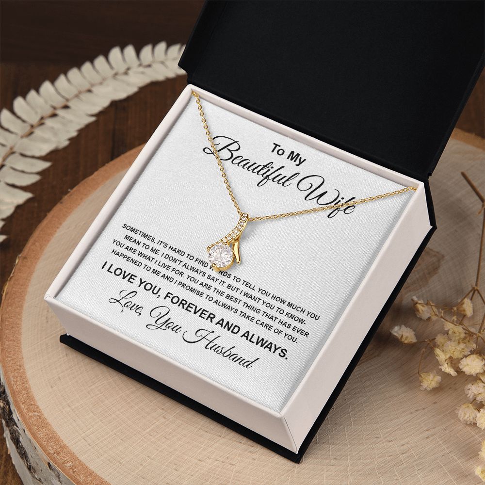 To My Beautiful Wife Necklace From Husband Pendant Jewelry with Message Card and Box Necklaces for Women Valentines Day Happy Wedding Present for Birthday Merry Christmas for Wife Allruing Necklace