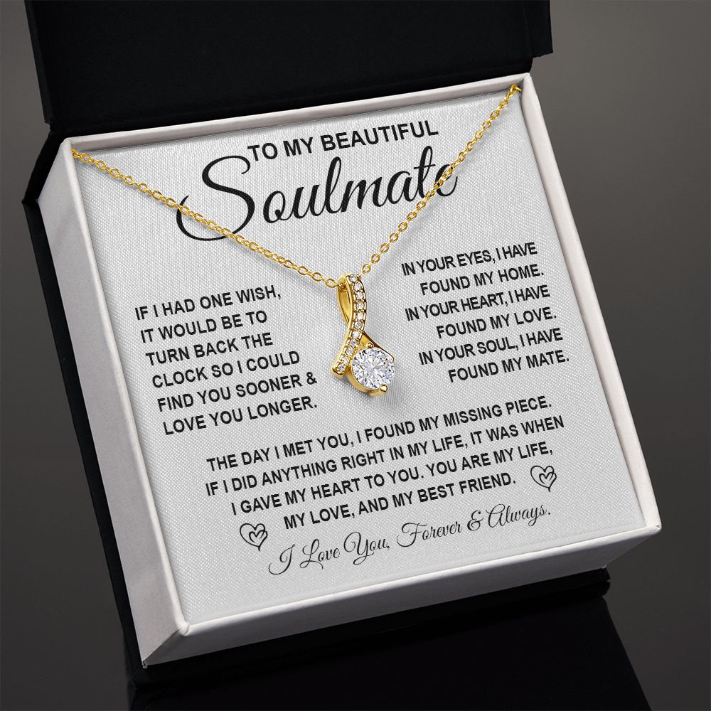 To My Beautiful Soulmate Necklace Gift for Her, Soulmate for Wife Birthday Gifts from Husband, Anniversary Jewelry for Women, Soulmate Gifts, Message Card and Necklace Gifts Box Gift Box Styles on Birthday, Wedding, Anniversary, Valentine Allruing Necklac