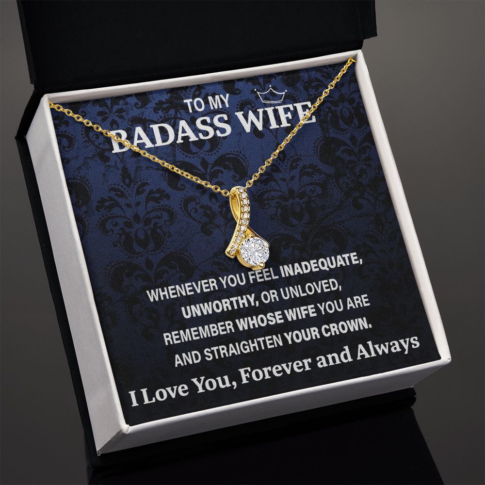 Wife Necklace Gift From Husband To My Badass Wife Pendant Valentines Day Birthday Jewelry with Message Card and Gift Box. Gift for Wife. Necklace Gift Set for Wife Necklace Gifts Box Gift Box Styles Allruing Necklace