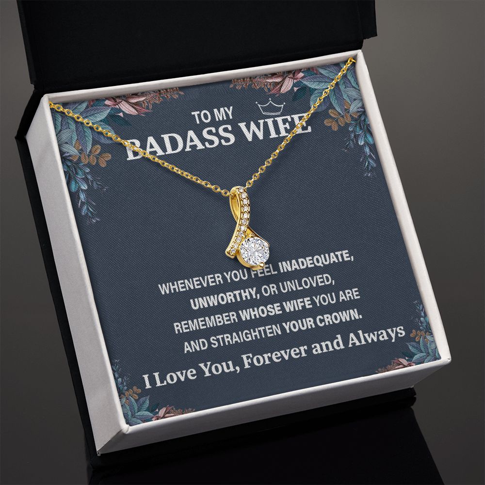 Wife Necklace Gift From Husband To My Badass Wife Pendant Birthday Jewelry with Message Card and Gift Box. Gift for Wife. Necklace Gift Set for Wife Necklace Gifts Box Gift Box Styles Allruing Necklace