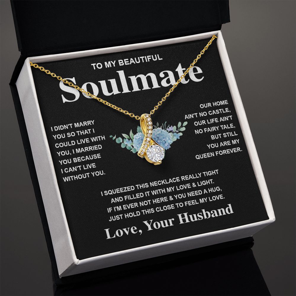 Soulmate Necklace Gift From Husband To My Badass Wife Pendant Valentines Day Anniversary Jewelry with Message Card and Gift Box. Gift for Wife. Necklace Gift Set for Wife Allruing Necklace