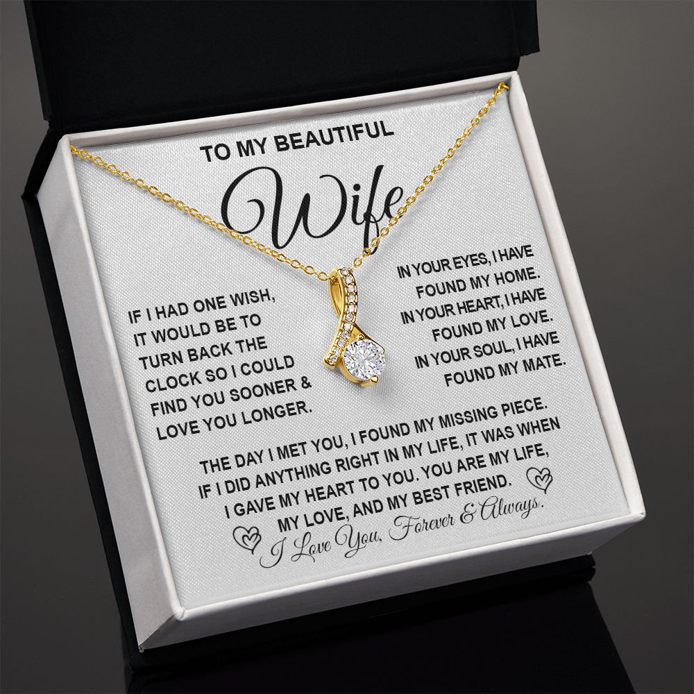 To My Beautiful Wife Necklace Gift for Her, Soulmate for Wife Birthday Gifts from Husband, Anniversary Jewelry for Women, Soulmate Gifts, Message Card and Necklace Gifts Box Gift Box Styles on Birthday, Wedding, Anniversary, Valentine Allruing Necklace