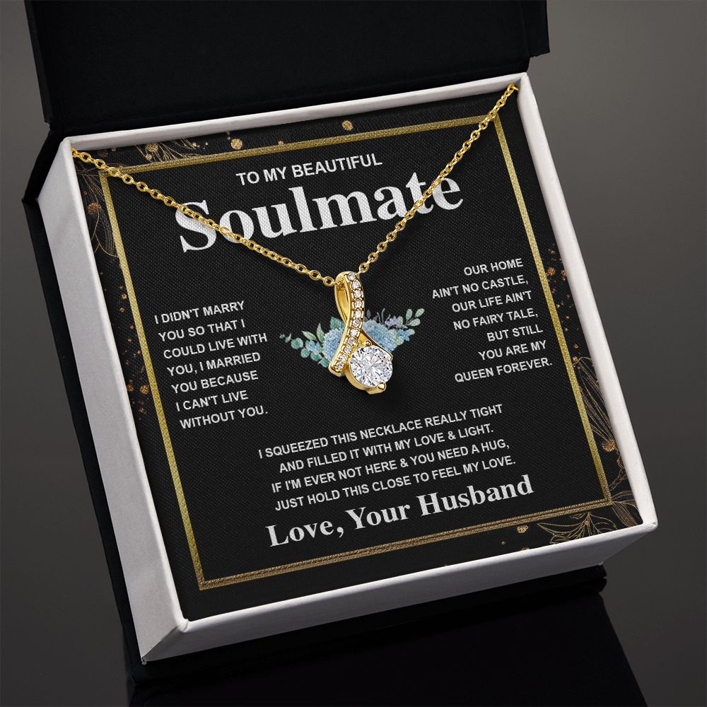Soulmate Necklace Gift From Husband To My Badass Wife Valentines Days Anniversary Jewelry with Message Card and Gift Box. Gift for Wife. Necklace Gift Set for Wife Message Card and Necklace Allruing Necklace
