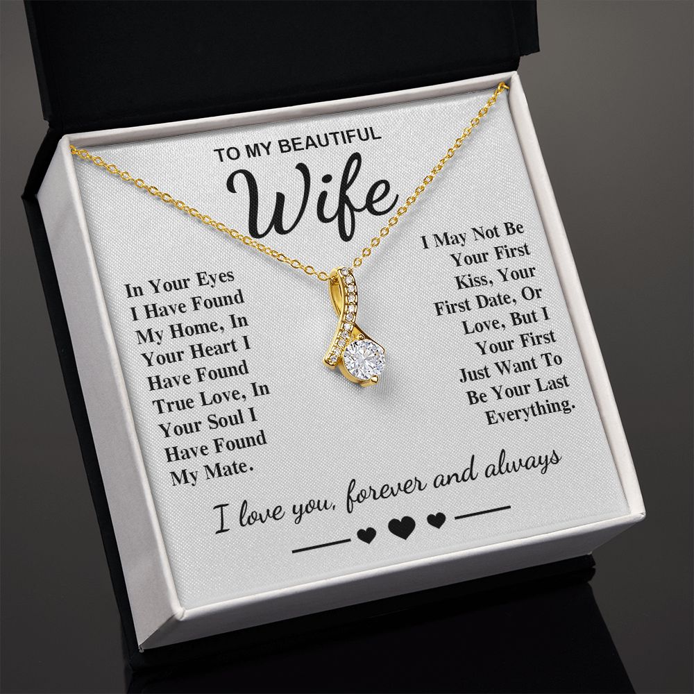 To My Beautiful Wife Necklace Gift, Soulmate for Wife Birthday Gifts from Husband, Anniversary for Women, Soulmate Gifts, Message Card and Necklace Gifts Box Gift Box Styles on Birthday, Wedding, Anniversary, Valentine Allruing Necklace