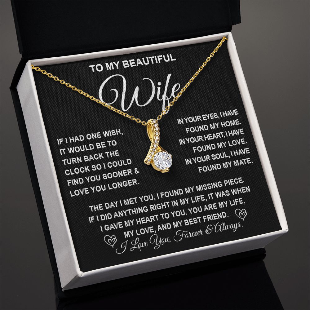 To My Beautiful Wife Necklace Gift for Her, Soulmate for Wife Birthday Gifts from Husband, Valentine Jewelry for Women, Soulmate Gifts, Message Card and Necklace Gifts Box Gift Box Styles on Birthday, Wedding, Anniversary, Valentine Allruing Necklace