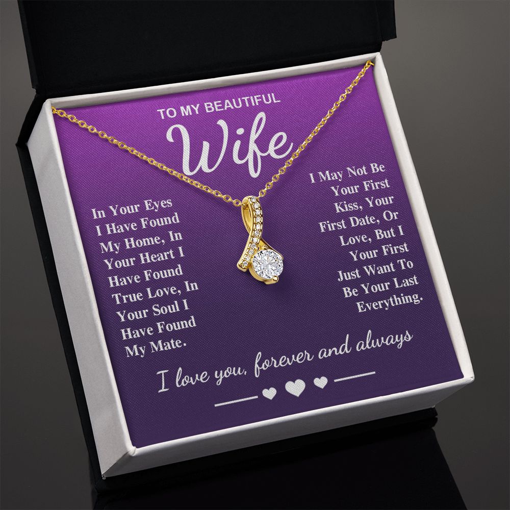To My Beautiful Wife Necklace Gift, Soulmate for Wife Birthday Gifts from Husband, Valentine for Women, Soulmate Gifts, Message Card and Necklace Gifts Box Gift Box Styles on Birthday, Wedding, Anniversary, Valentine Allruing Necklace