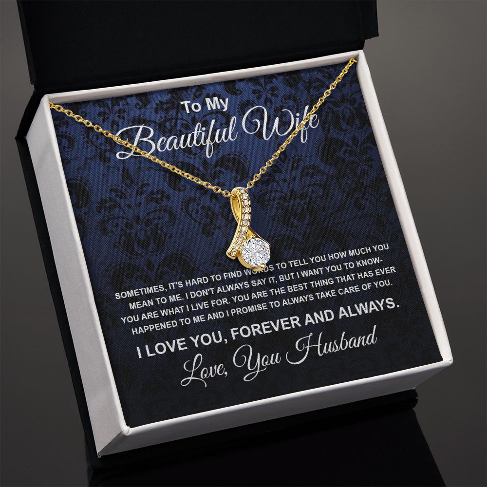 To My Beautiful Wife Necklace From Husband Pendant Jewelry with Message Card and Box Necklaces for Women Valentines Day Happy Anniversary Wedding Present for Birthday Merry Christmas for Wife Allruing Necklace