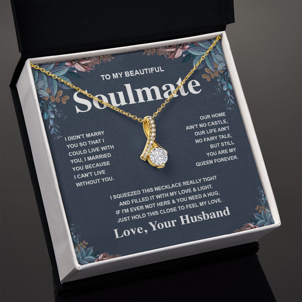 Soulmate Necklace Gift From Husband To My Badass Wife Valentines Days Anniversary Jewelry with Message Card and Gift Box. Gift for Wife. Necklace Gift Set for Wife Message Card and Necklace Gifts Box Gift Box Styles Allruing Necklace