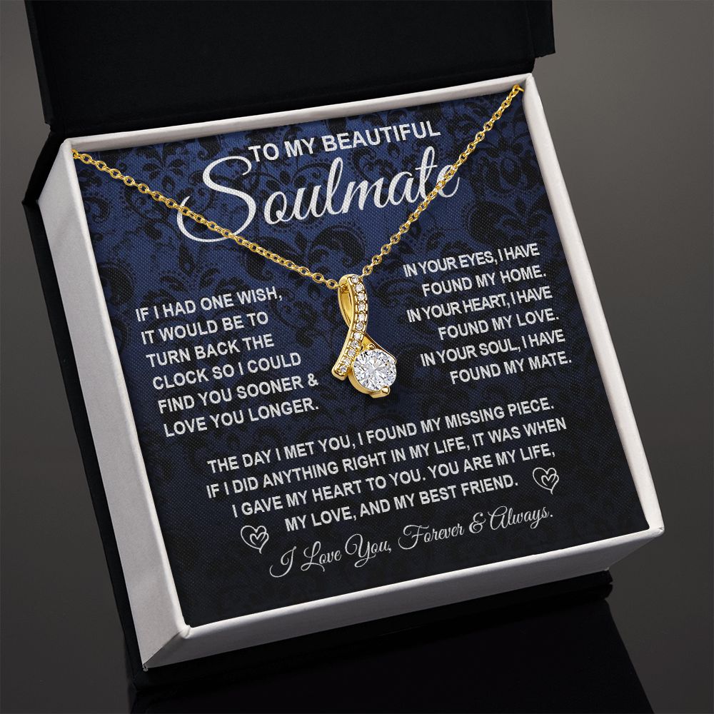 To My Beautiful Soulmate Necklace Gift for Her, Soulmate for Wife Birthday Gifts from Husband, Wedding Jewelry for Women, Soulmate Gifts, Message Card and Necklace Gifts Box Gift Box Styles on Birthday, Wedding, Anniversary, Valentine Allruing Necklace