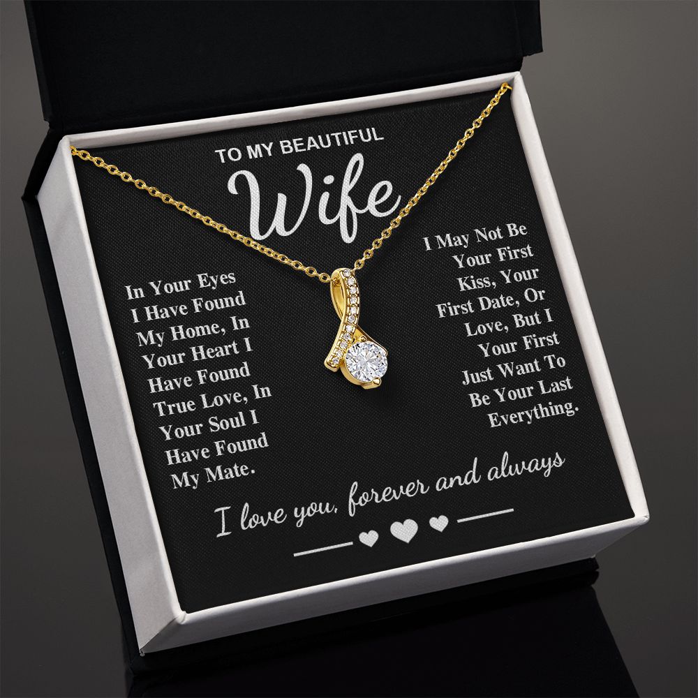 To My Beautiful Wife Necklace Gifts, Soulmate for Wife Birthday Gifts from Husband, Valentine for Women, Soulmate Gifts, Message Card and Necklace Gifts Box Gift Box Styles on Birthday, Wedding, Anniversary, Valentine Allruing Necklace