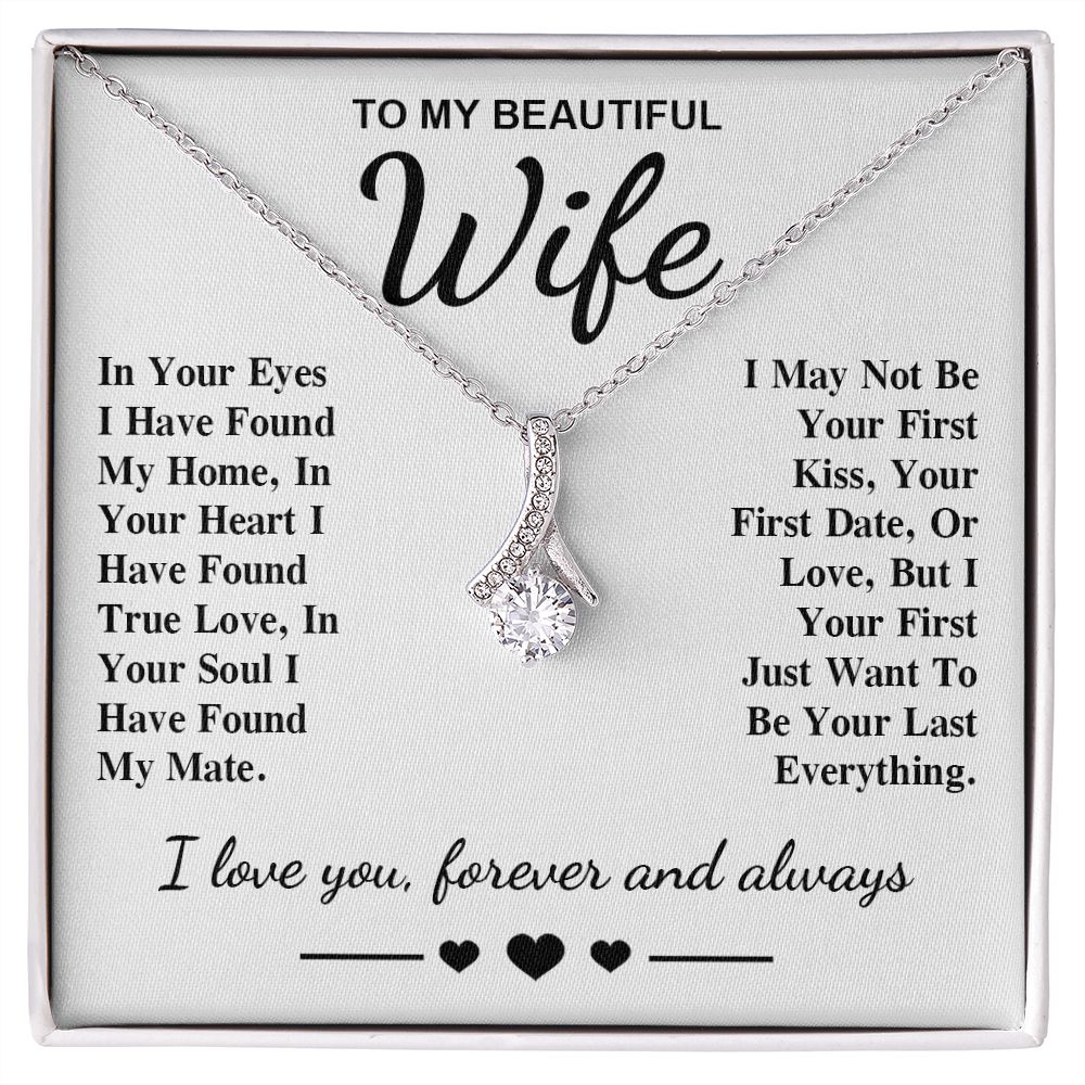 To My Beautiful Wife Necklace Gift, Soulmate for Wife Birthday Gifts from Husband, Anniversary for Women, Soulmate Gifts, Message Card and Necklace Gifts Box Gift Box Styles on Birthday, Wedding, Anniversary, Valentine Allruing Necklace